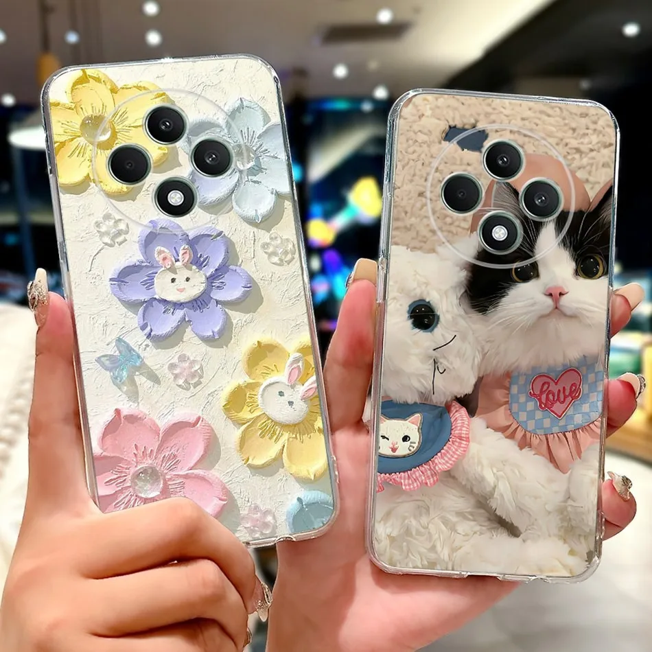 Oppo Reno12 F CPH2637 เคสดอกไม้ผีเสื้อแมวน่ารัก Reno 12F 5G Reno12 FS ซิลิโคนอ่อนนุ่ม TPU เคสโทรศัพท์