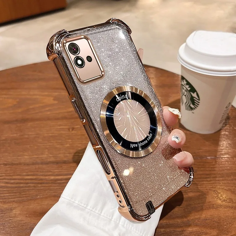 NewสีCaseสําหรับRealme C11 2021 C20 C11 2020ประกายสีชมพูสี่มุมAnti Dropเคสโทรศัพท์สุนทรียศาสตร์แม่เหล็กซิลิโคนกันกระแทกTPU Soft case