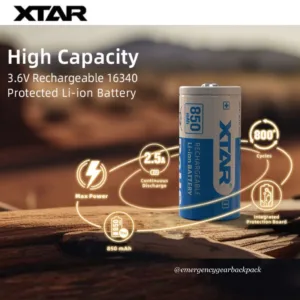 XTAR 16340 850mAh 3.6V 2.5A Rechargeable Li-ion Battery