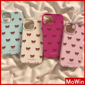 Movin - เคส iPhone 16 Pro Max iPhone 11 เคสหนังเนื้อนิ่มสีแคนดี้ TPU โบว์แดงน่ารัก Compatible With iPhone15 Pro max 14 13 12 Pro max XS XR 7 Plus 8 Plus