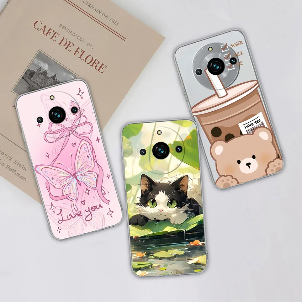 เคสโทรศัพท์สําหรับoppo Realme 11Pro 11Pro + สีชมพูโบว์ผีเสื้อซิลิโคนนุ่มTPUปกหลังสําหรับRealme11ProกรณีOPPO 11ProPlusปลอกKa