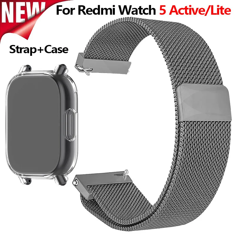 เคส TPU + สายรัดแม่เหล็ก Milanese สําหรับ Redmi Watch 5 Active Band Soft Case Screen Protector สําหรับ Redmi Watch 5 Lite สายนาฬิกาโลหะ