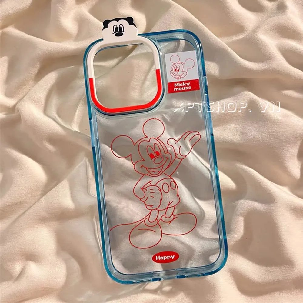 สามมิติสายสีแดง Mickey วงกลมจุดเคสโทรศัพท์สําหรับ iPhone 16ProMax 16Pro 16 15ProMax 14 13 ProMax ครอบคลุมเต็มรูปแบบกันกระแทกป้องกันฝาครอบอะคริลิค