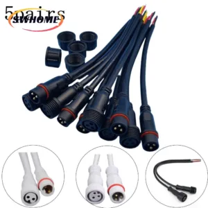 สวโฮม! 5 คู่ IP65 กันน้ํา 2/3-Pin 22AWG สายไฟ LED ตัวเชื่อมต่อสายเคเบิลชายและหญิง⚡สต็อกพร้อม⚡