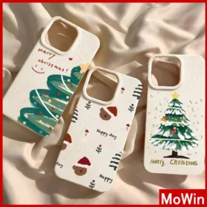 Mowin - เคส iPhone 15 Pro max สี Straw Wheat เป็นมิตรกับสิ่งแวดล้อม สีขาว เคสกันกระแทกแบบนุ่ม ต้นคริสต์มาส Compatible with iPhone 14 Pro max 14 13 12 11 Pro max XR XS 7 8Plus