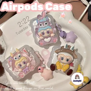 น่ารัก 3D Labubu Star Bell จี้หูฟังสําหรับ Airpods 4 Airpods 1/2/3 Pro 2 Clear หูฟังไร้สายบลูทูธชุดหูฟังกันกระแทกฝาครอบป้องกัน