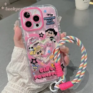 Iphone 16 15 14 13 12 11 Pro Max X Xr Xs Max 7 8 Plus SE2020 เคสโทรศัพท์การ์ตูนน่ารักบิน Crayon Shin Chan Soft + Lanyard ฝาครอบโทรศัพท์