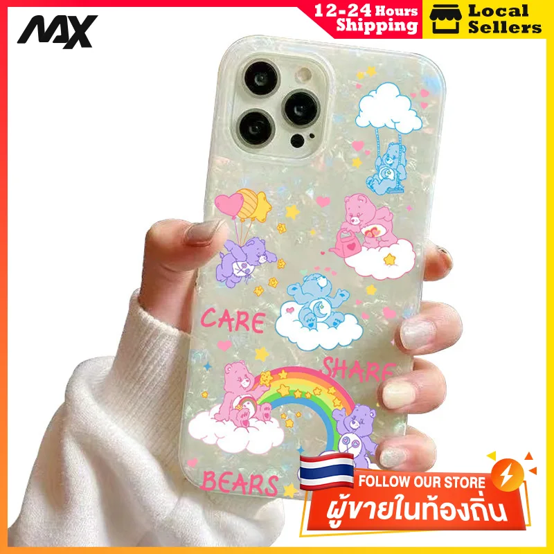 เคสไอโฟน13 กรณีเชลล์รูปแบบกระดาษแข็ง หมีสี for IPhone 13 15 7Plus 14 12 11 Pro MAX 8 6 7 6S Plus X XR XS