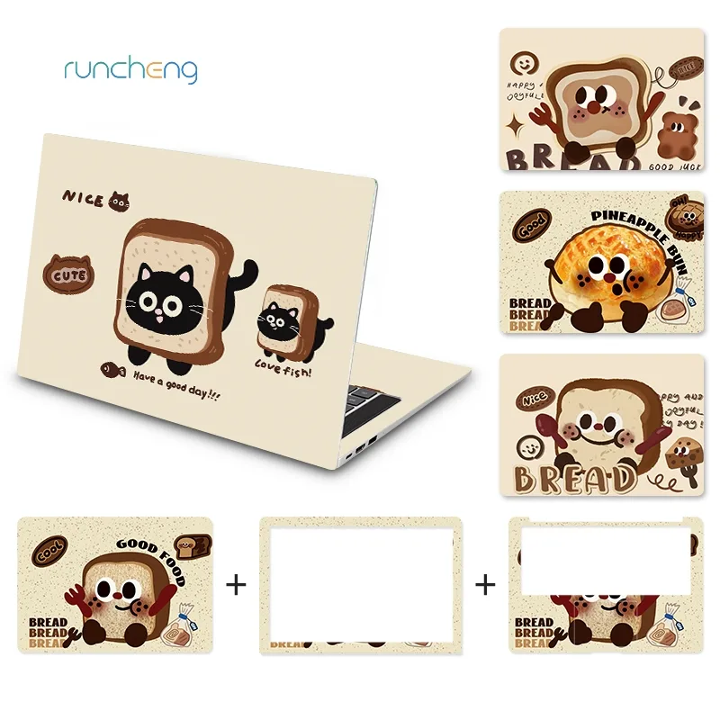 【3 ชิ้น】ขนมปังแมวออกแบบเดิมสติกเกอร์แล็ปท็อปสากลกันน้ำกันฝุ่นน้ำมันวัสดุพีวีซี 10/12/13/14/15/17
