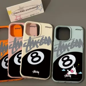 แนวโน้มยี่ห้อการ์ตูน Cool Graffiti Creative ภาษาอังกฤษคู่สําหรับ IPhone 11 16 13 15 12 14 Pro Max XR X XS Max 14 15 16 Plus สีลูกกวาดหนังผิวรู้สึกกรณี
