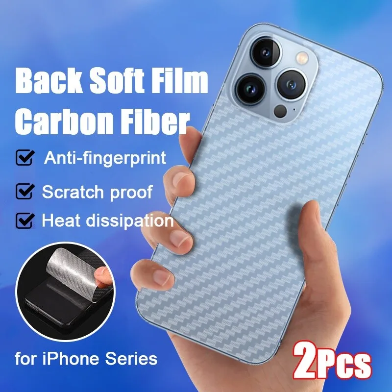 2 PCS ฟิล์มหลังลายเคฟล่า ฟิล์มโทรศัพท์ for iPhone 15 14 13 12 11 Pro Max 14 15 Plus XR 6 6S 7 8 Plus SE 12 13 Mini