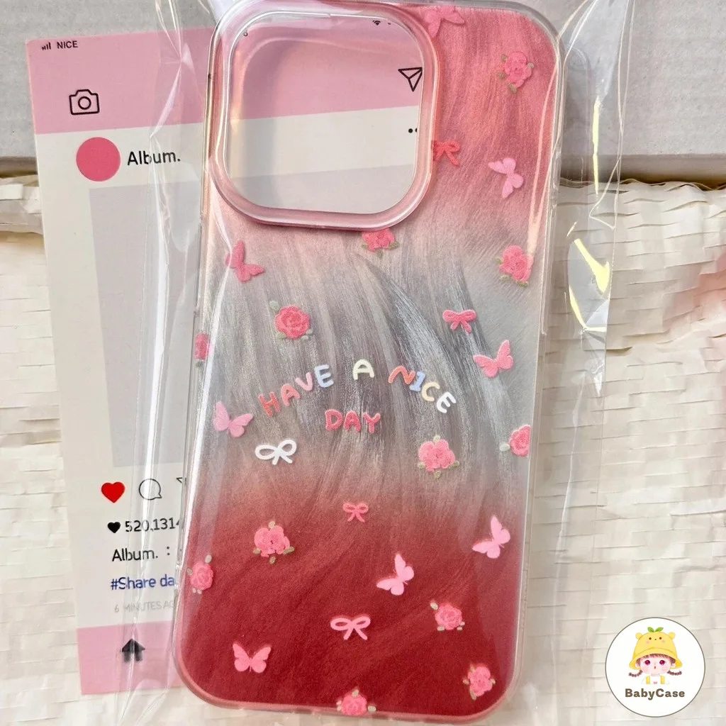 เคสไอโฟน11 สำหรับ iPhone 16 15 11 13 14 12 Pro Max 16 7 8 Plus 16 11 Pro XR X XS MAX ดอกไม้ผีเสื้อสดหวานปกอ่อน