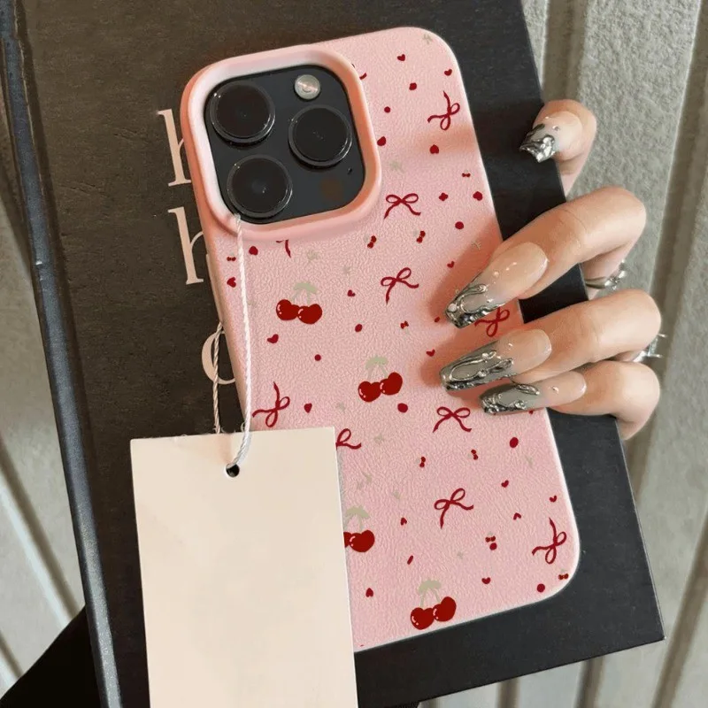 โบว์เชอร์รี่ เคสมือถือ for iPhone 13 16 11 16 Pro Max 16 Plus 12 14 Pro Max XR XS Max Soft Case เคสโทรศัพท์ซิลิโคน