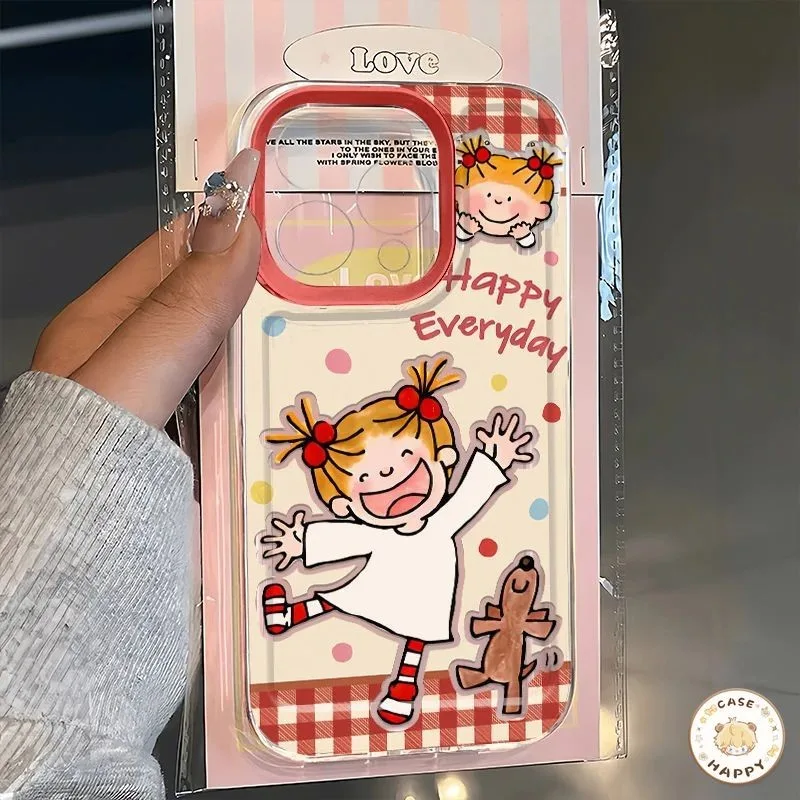 เคสไอโฟน 13 11 สำหรับ IPhone 15 12 14 Pro Max XS X XR Max 14 8 7 15 Plus SE 2020 มีความสุขที่น่ารักโกโก้สาวซอส