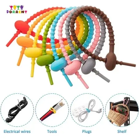 ซิลิโคนที่มีสีสัน Tadpole Cable Ties อุปกรณ์เสริมกระเป๋า DIY Key Chain Data Cable Strap-DOR