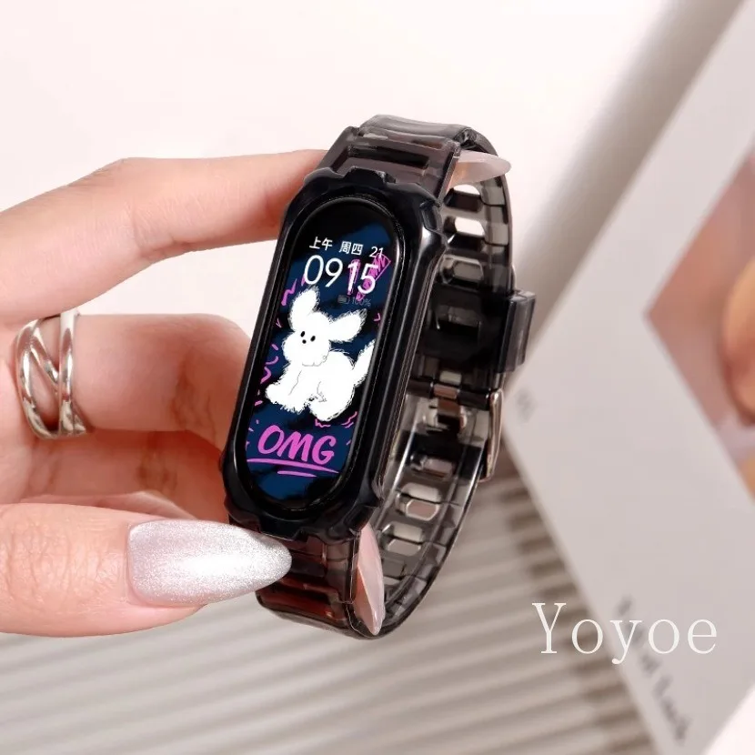 One-piece TPU Jelly Candy สีสําหรับ Xiaomi Mi Band 3 4 5 6 7 NFC สายรัดข้อมือซิลิโคนใส Miband Band 7 สายรัด DIY เปลี่ยนอุปกรณ์เสริม