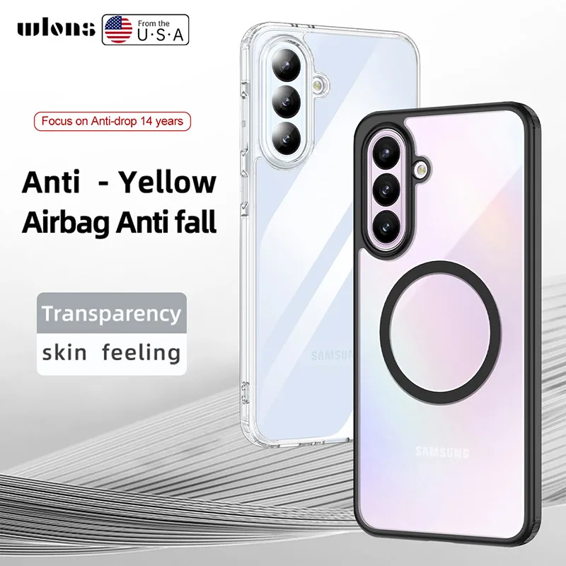 เคส Samsung A16 A36 A56 5G 4G LTE เกราะน้ำแข็ง แม่เหล็ก รองรับการชาร์จแบบไร้สาย เคสโทรศัพท์แข็ง โปร่งใส ชัดเจน ปกป้องกล้อง ต่อต้านสีเหลือง กันกระแทก