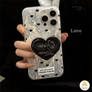 เรียบง่าย โรแมนติก สีดำ หัวใจรัก กราฟฟิตี ขนเส้นด้ายหรูหรา เคสไอโฟน 15 12 11 14 13 Pro Max XR 7 8 Plus X XS Max SE 2022