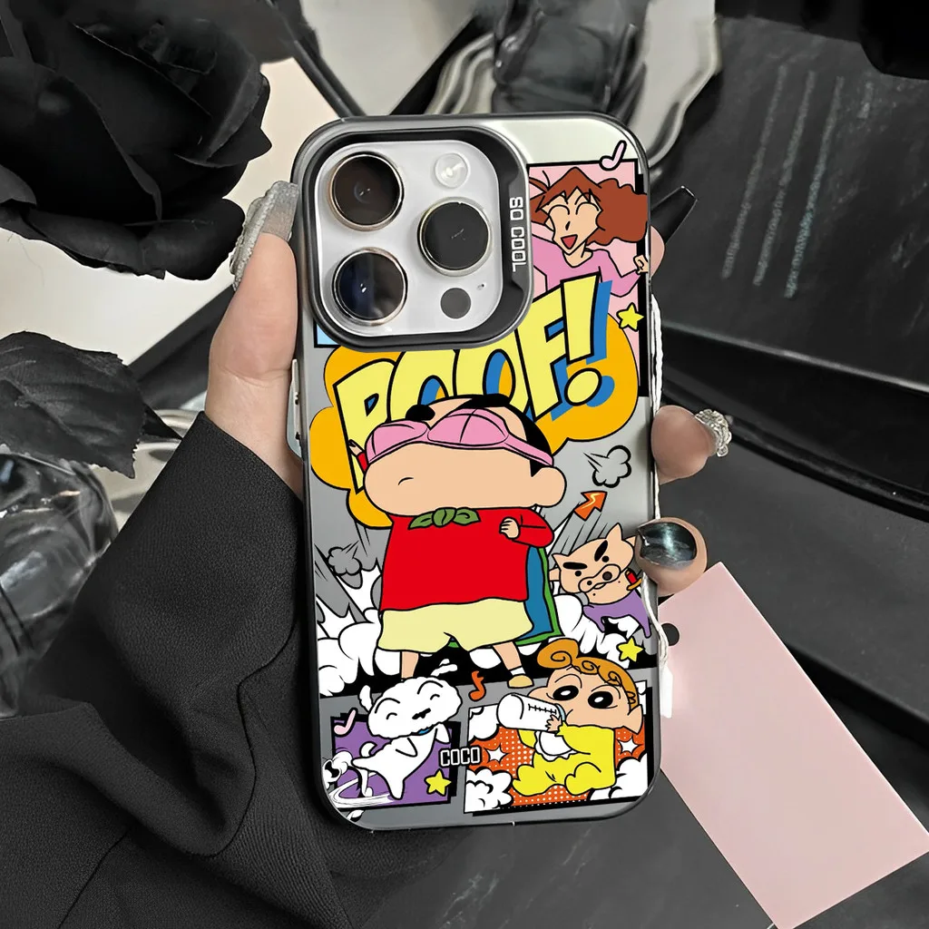 ใช้ได้กับ iPhone 11 13 12 14 15 Pro MAX 7 14 15 Plus XSMAX XR SE เคสโทรศัพท์มือถือการ์ตูนภาพประกอบ Crayon Shin-chan ตลก
