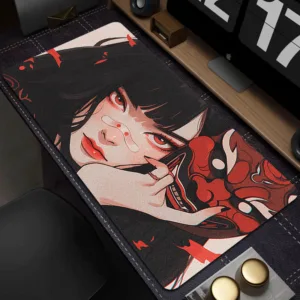 Gamer Mouse Pad Oni Devil Mask แผ่นรองเมาส์ยางอะนิเมะหญิงขนาดใหญ่ Gaming Mousepad เกม HD พิมพ์แป้นพิมพ์ Pad ลื่นโต๊ะ