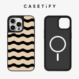 แม่เหล็กคลื่นสีดําและสีขาวกระจกฮาร์ดเคสโทรศัพท์ปลอกสําหรับ ไอโฟน 15 โปรแม็กซ์ 15มือโปร 15 14 13 12 11 มือโปร สูงสุด กรณีห่อกันกระแทกด้านหลังปกอะคริลิ