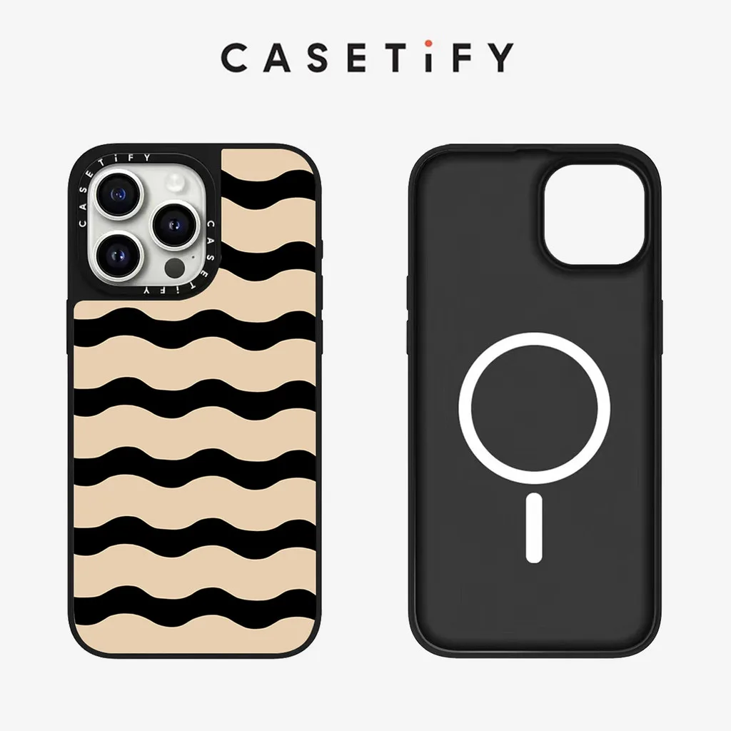 แม่เหล็กคลื่นสีดําและสีขาวกระจกฮาร์ดเคสโทรศัพท์ปลอกสําหรับ ไอโฟน 15 โปรแม็กซ์ 15มือโปร 15 14 13 12 11 มือโปร สูงสุด กรณีห่อกันกระแทกด้านหลังปกอะคริลิ