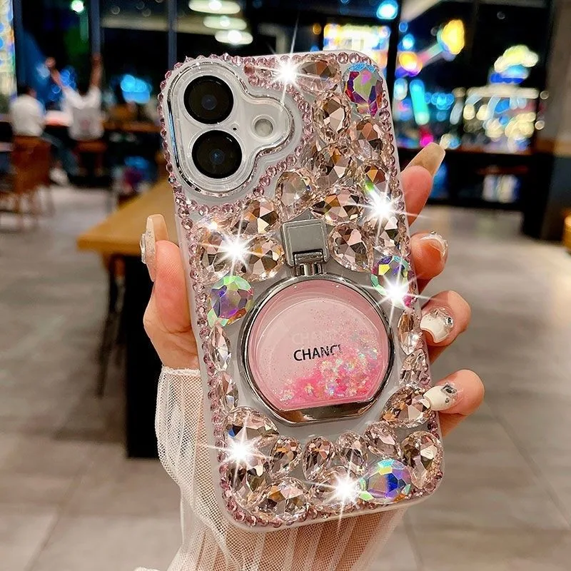 แฟชั่นglitter Rhinestoneเคสโทรศัพท์ใช้งานร่วมกับIPhone 14 15 16 Pro MaxสําหรับIP 13 Pro Max 11 12 Promaxประกายเพชรขวดน้ําหอมวงเล็บกรณี