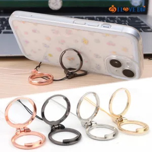 Creative Mini Alloy Finger Ring ขายึดสมาร์ทโฟนพร้อมเชือกแขวน - แบบพกพา 2 in 1 Multifunctional Desktop Mobile Phone Support Rack