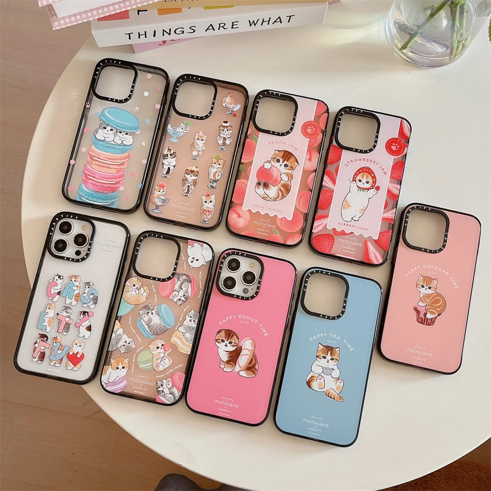 Casetifg น่ารักแมวสีส้มคุณภาพสูงกันกระแทกเคสโทรศัพท์พร้อมกล่องสําหรับ iPhone 16 12 13 14 15 Pro Max 15 14 16 Plus นุ่มด้านข้างตัวอักษรเต็มปกป้องปลอกปกอะคริลิแข็ง