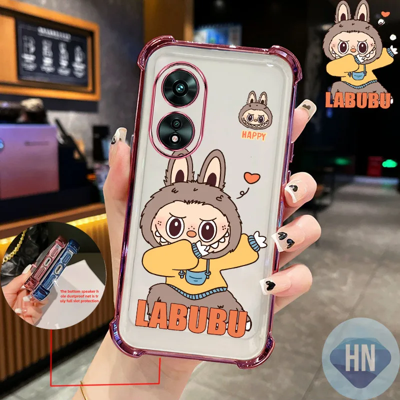 เคส OPPO A18 A38 A17 A17K LABUBU ใหม่สี่มุมโปร่งใสป้องกันการตกเปลือกเคส