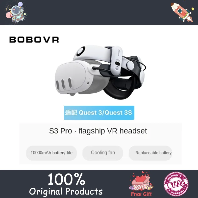 Bobovr S3 Pro Super Strap VR Accessories ใช้งานร่วมกับ Meta Quest 3quest3s Head เครื่องปรับอากาศ 10000mAh Hot-swappable Battery Pack