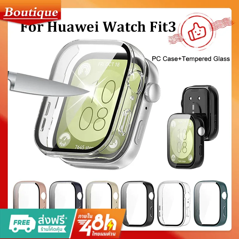 Ultra Thin Hard PC Case กระจกนิรภัยป ้ องกันหน ้ าจอฝาครอบป ้ องกันสําหรับ Huawei Watch Fit 3 Fit3