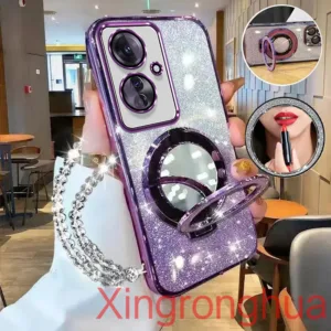 เคสโทรศัพท์สําหรับoppo Reno11F 5G Reno11 5G Reno 11 Pro 5G Reno 8T 8 8Z 5G Reno 7 8 หรูหราElectroplated Glitterเคสโทรศัพท์พร้อมความงามแต่งหน้ากระจกผู้ถือสร้อยข้อมือนุ่มกรณี