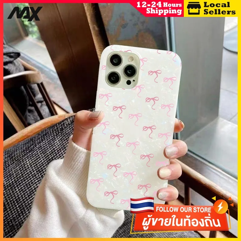 เคสไอโฟน11 กรณีเชลล์รูปแบบกระดาษแข็งผูกโบว์ for IPhone 13 15 7Plus 14 12 11 Pro MAX 8 6 7 6S Plus X XR XS