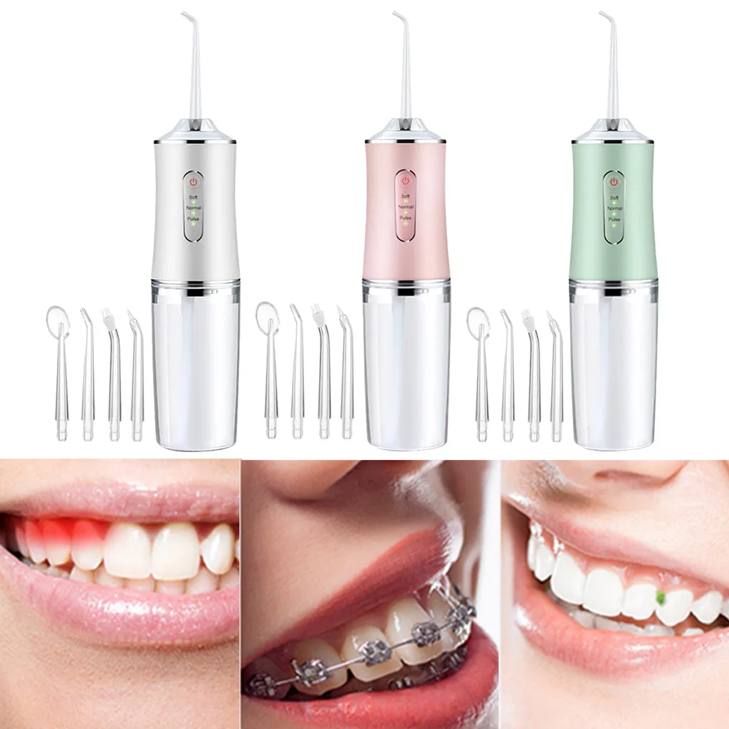 อัพเกรด Irrigator ปาก Flosser น้ําทันตกรรมแบบพกพา USB ชาร์จ Water Jet Floss Tooth Pick 4 Jet Tip 3 โหมดทําความสะอาดฟัน