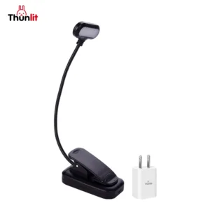 Thunlit โคมไฟอ่านหนังสือส่วนตัวแบบชาร์จไฟผ่าน USB ถนอมสายตา โคมไฟหนีบขนาดเล็กพร้อมมุมปรับแสงได้