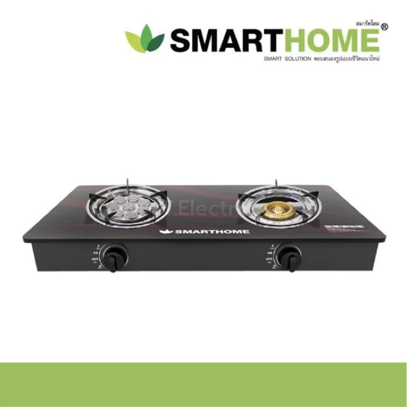 SMARTHOME เตาแก๊สหน้ากระจกหัวคู่ เตาแก๊สหน้ากระจกสองหัวแบบธรรมดาและหัวเทอร์โบ รุ่น SM-GA2H-05