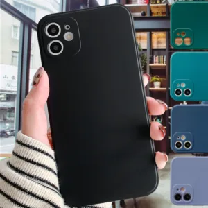 เคสโทรศัพท์มือถือ ขอบตรง ป้องกันกล้อง สีพื้น เรียบง่าย สําหรับ iphone 6 6s 7 8 plus XR 11 12 mini pro max
