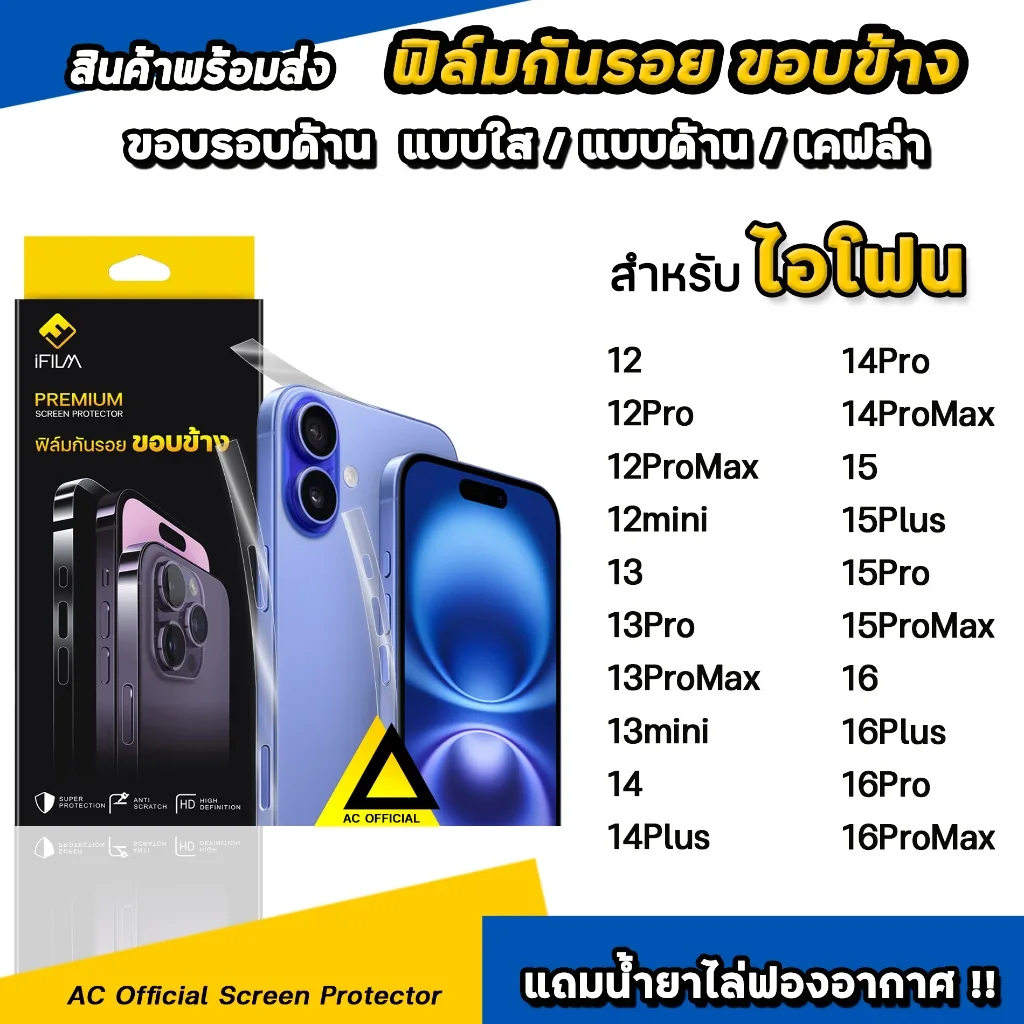 iFilm ฟิล์มกันรอย ขอบข้าง For iphone 16 pro max 16plus 15promax 15 plus 14promax 14 13pro max 13 mini แบบใส ด้าน ไอโฟน