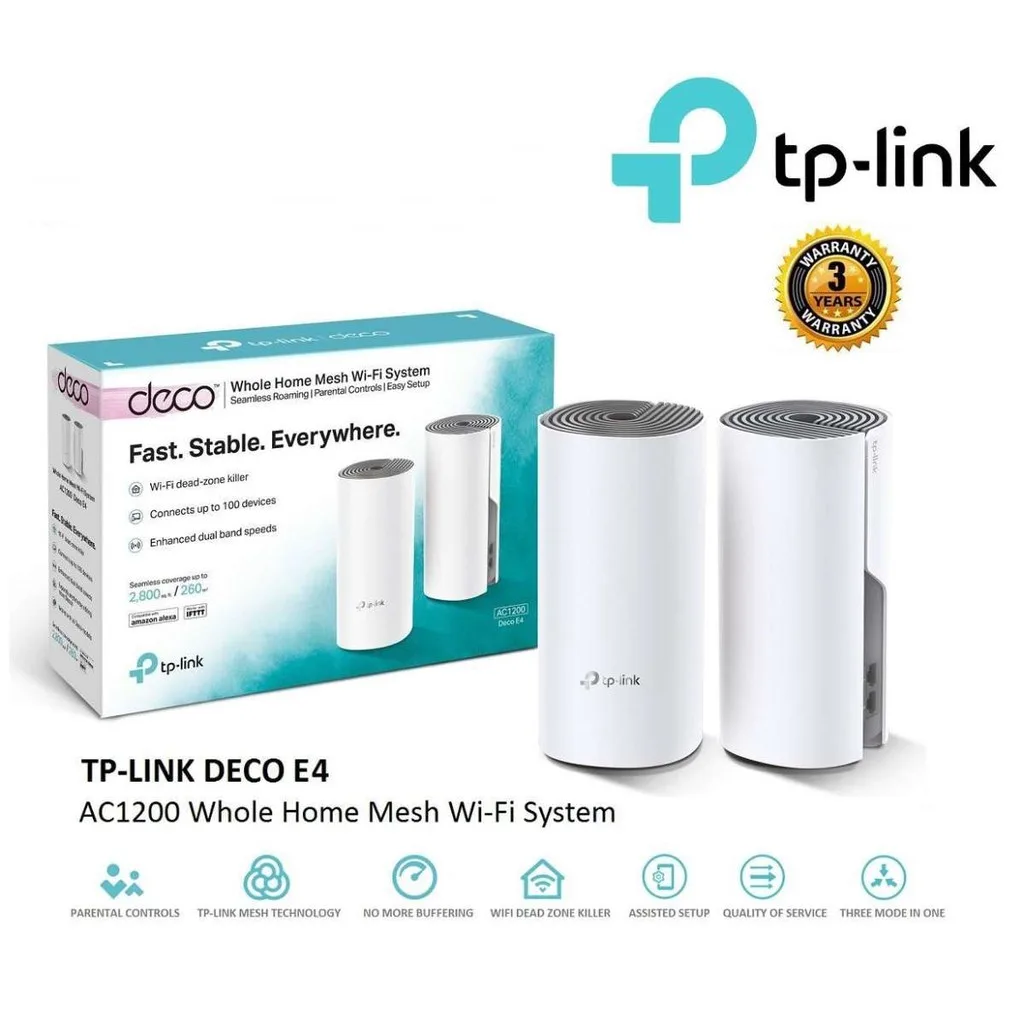 เร้าเตอร์แรงๆ TP-LINK DECO E4 (2-PACK) AC1200 Whole Home Mesh Wi-Fi System ครอบคลุมทั่วทั้งบ้านอย่างราบรื่น