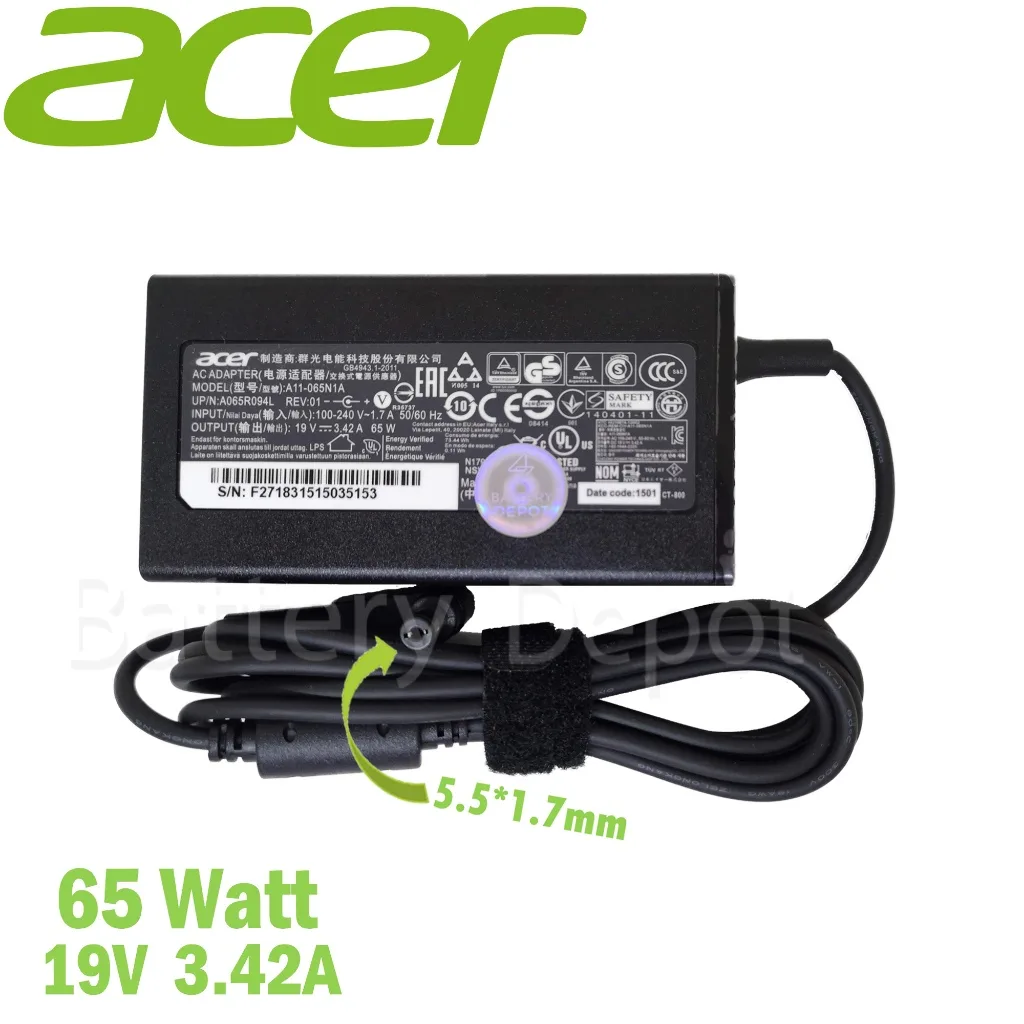 รุ่นใหม่ Acer Adapter ของแท้ Acer Aspire 3 A315-21G A315-41 A315-53G A315-52 65w 5.5 สายชาร์จ Acer