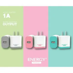 หัวชาร์จ Charger  adapter 1A Smartphone Adapter 1A Output มี สีชมพู / สีเขียว /  สีเทา ยี่ห้อ Energy
