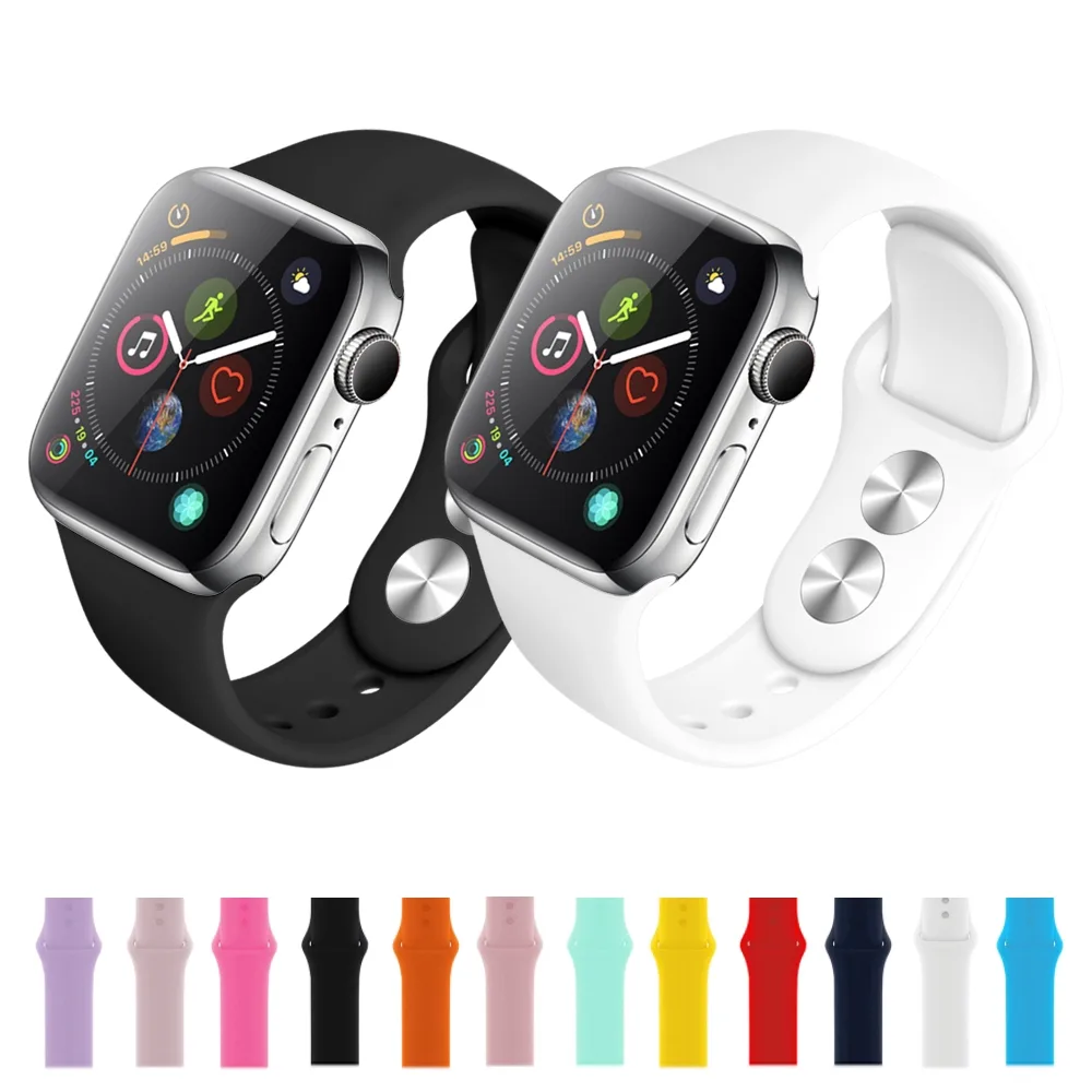 Soft Silicone Sports Watch Band  For iWatch Series 1 2 3 42mm 38mm Bands Rubber Watchband Strap For iWatch 4 5 6 40mm 44mm สายนาฬิกาข้อมือซิลิโคนสําหรับ
