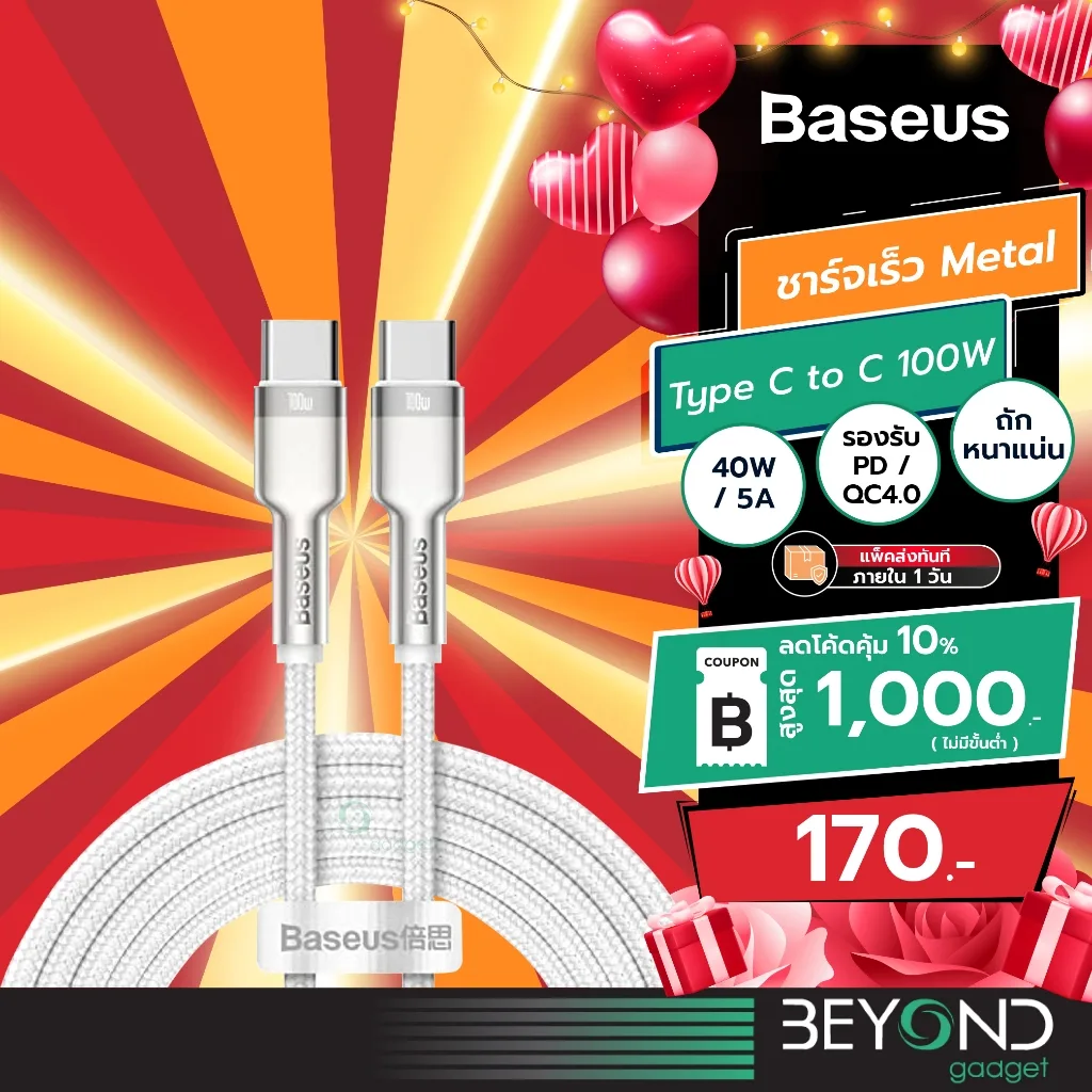 ส่งฟรี❗️ สายชาร์จ Baseus Metal สายชาร์จเร็ว Type C to C 100W Fast Charge สำหรับไอโฟน Samsung ซัมซุง
