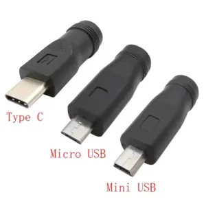 อะแดปเตอร์แปลง DC ปลั๊ก5.5มม.x 2.1มม.ตัวเมียเป็น Micro USB mini USB Type-C ตัวผู้อะแดปเตอร์ DC แหล่งจ่ายไฟ DC