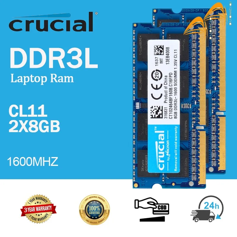 Crucial 2 x 8G 2Rx8 PC3L-12800S DDR3L-1600Mhz SODIMM Laptop Memory RAM แรม โน็ตบุ๊ค