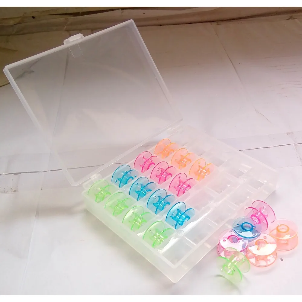 กระสวย จักรเย็บผ้า (20 ชิ้น)+กล่องพลาสติก   (คละสี) กระสวยจักรเย็บผ้า singer case กระสวยจักรเย็บผ้าไฟฟ้า brother 20